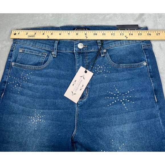 Nanette Belle High Rise Ankle Skinny Jeans Blue With Rhinestone Detail Size 12 - Picture 11 of 16